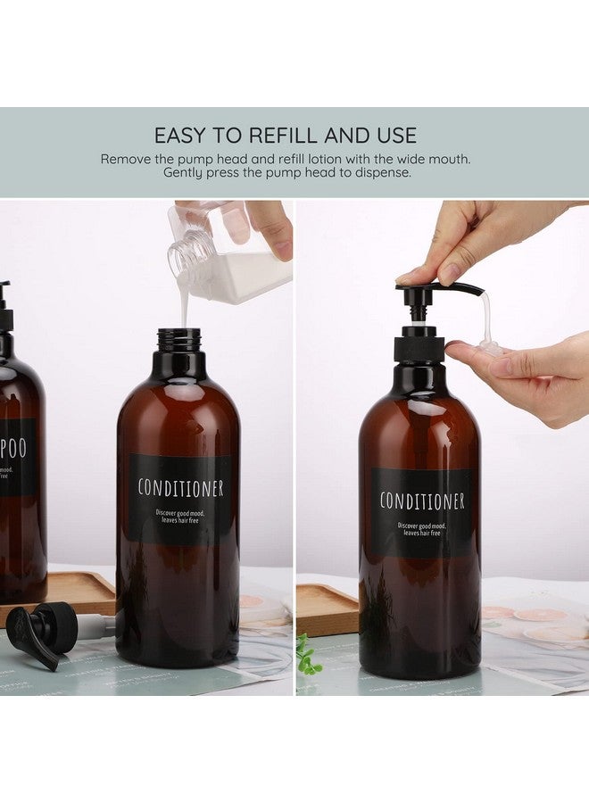 سيج بيوتي زجاجة شامبو Segbeauty سعة 32 أونصة، زجاجة شامبو وبلسم فارغة مع مضخة، 3 زجاجات موزع شامبو سعة 1 لتر لصابون الجسم، موزع ضغط بلاستيكي بني اللون قابل لإعادة التعبئة - Image 4