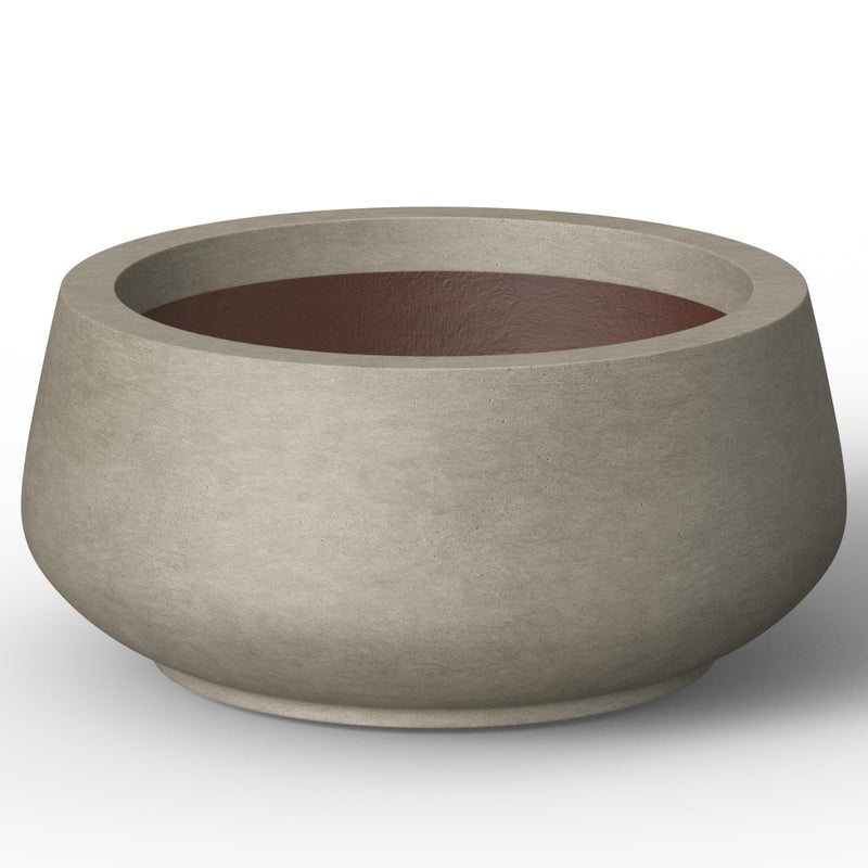 Kante 12.6" Dia Round Concrete Bonsai Planters, Outdoor Indoor Garden Plant Pot with Drainage Hole for Home, Patio, Garden, Weathered Concrete Finish with Painted Interior - Image 1