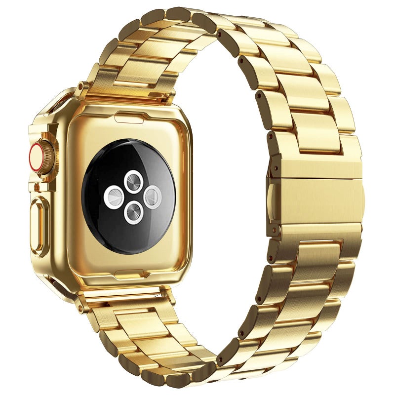 MRYUESG Compatible with Apple Watch Band and Case, Stainless Steel Metal Chain with TPU Cover, Smart-Watch Link Bracelet Strap, Wrist-Band for i-Watch Series 9 8 7 6 5 4 3 2 1 SE, 41mm 40mm 38mm, Gold - Image 2