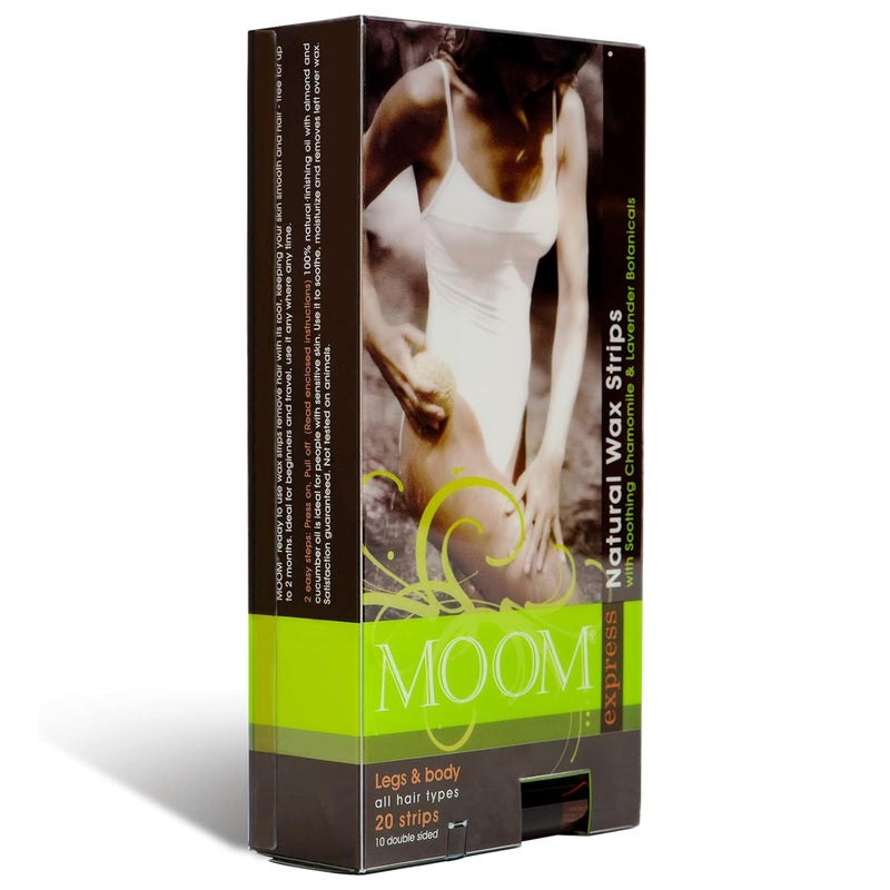 MOOM Express Wax Strips with Chamomile Lavender Hair Removal Kit with Finishing Oil Legs Bikini Face Body 10 DoubleSided Strips 1 Pack 20 Count