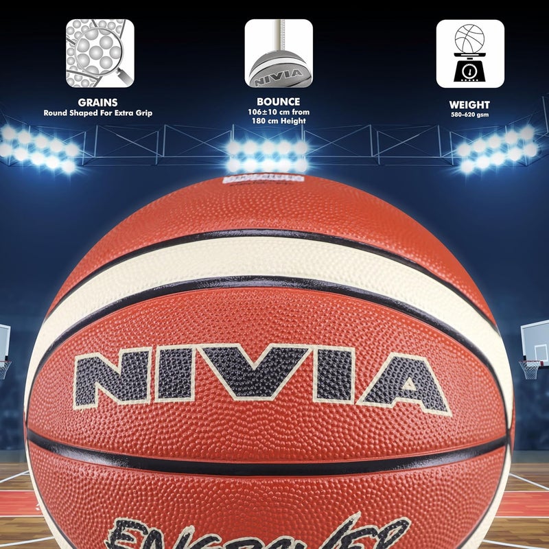 Nivia Engraver Basketball, 14 Panels, Molded Soft Rubber, Butyl Threadwounded Bladder, For All Indoor & Outdoor Surfaces (Brown/Beige, Size - 7) - Image 5