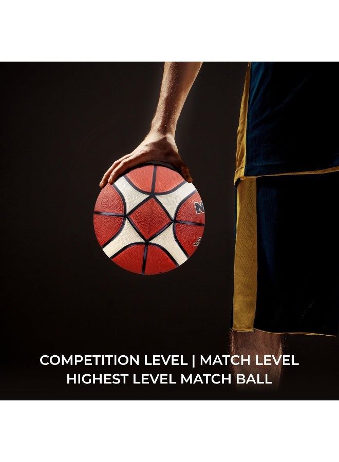 نيفيا كرة سلة محفورة، 14 لوحة، مطاط ناعم مصبوب، مثانة ملفوفة بخيوط بوتيل، لجميع الأسطح الداخلية والخارجية (بني/بيج، المقاس - 7) - Image 4