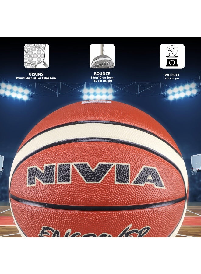 نيفيا كرة سلة محفورة، 14 لوحة، مطاط ناعم مصبوب، مثانة ملفوفة بخيوط بوتيل، لجميع الأسطح الداخلية والخارجية (بني/بيج، المقاس - 7) - Image 3