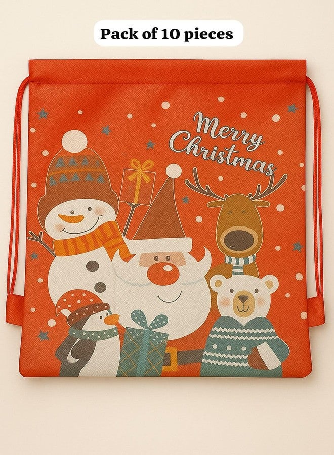 GLITREEPROPS 10 Piece Santa Claus Haversack Bags for Christmas Tree Party Decoration Hanging Xmas Candy Gift Cookie Drawstring Bags, Bag Potli Birthday Return Gift for kids - Image 3
