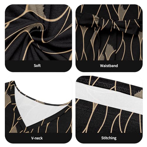 FANDEE Plus Size Maxi Dress for Women Casual Summer Sundress V-Neck 3/4 Sleeve(Gold Lines,X-Large) - Image 5