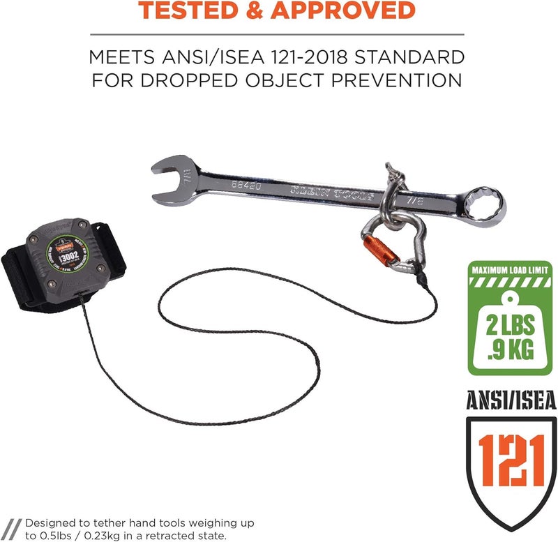 Ergodyne Ergodyne Squids 3002 Retractable Tool Lanyard with Locking Carabiner Straps to Attach to Belt or Harness Gray Standard - Image 3