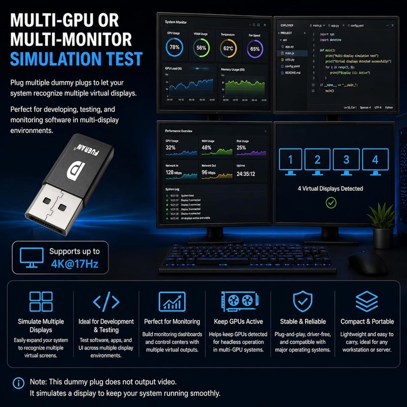 فييران DP - قابس محاكي شاشة DisplayPort EDID (مناسب للرأس 2560x1600@60Hz) - Image 5