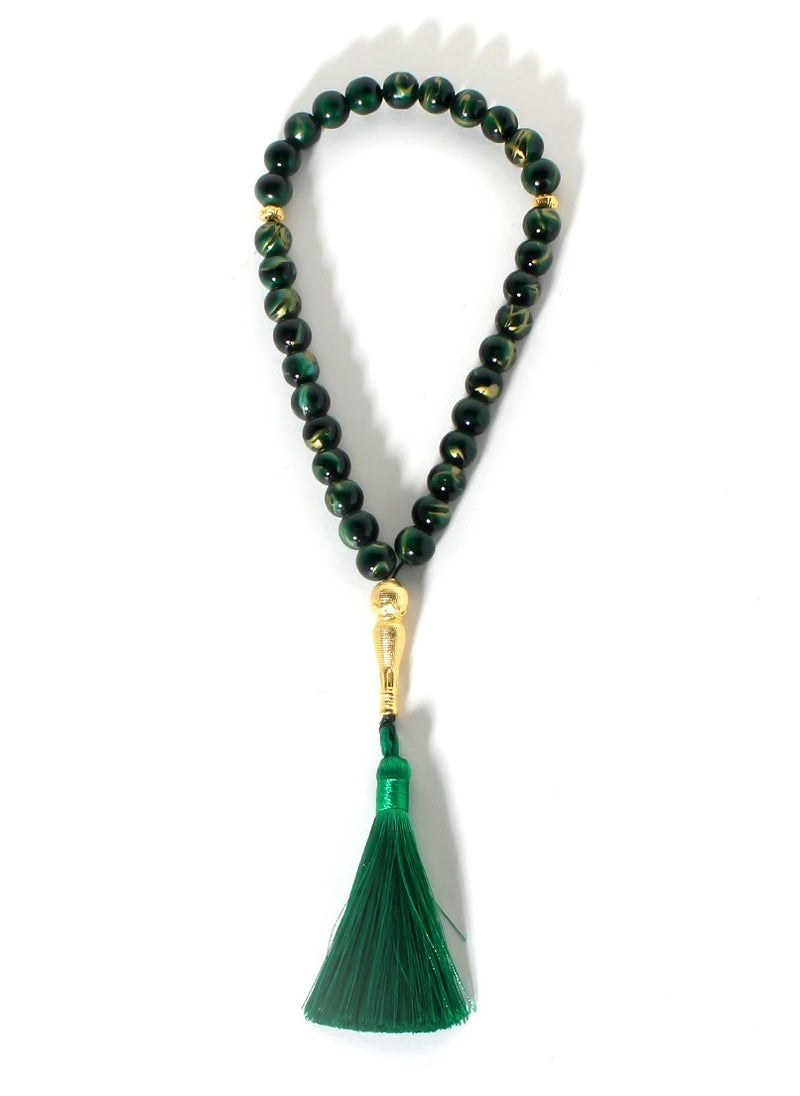 SänHahn - Islamic Tasbih 33 Beads Muslim Rosary Prayer Misbaha Ceremony Dhikr Bead with Decorated Tassels Religious Eid Ramadan Gift - Dark Green - Image 1