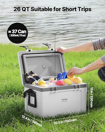 VEVOR Portable Cooler 26 QT Hard Cooler with Ice Retention HeavyDuty Handles and Strap Lightweight Rigid Material Insulated Portable Cooler Suitable for Family Picnics and Short Trips - Image 3