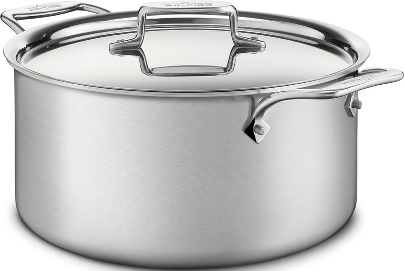 All-Clad AllClad D5 5Ply Brushed Stainless Steel Stockpot 8 Quart Induction Oven Broiler Safe 600F Pots and Pans Cookware Silver 