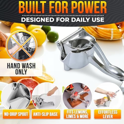 LEGLO Hand Juicer Squeezer - Aluminum Lemon Squeezer for Effortless Juice Extraction - Manual Hand Press Juicer for Lemon, Orange, Lime, Grapefruit & Pomegranate, Durable Ergonomic Handle, Easy Clean Design - Image 4