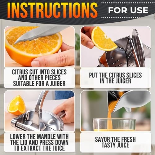LEGLO Hand Juicer Squeezer - Aluminum Lemon Squeezer for Effortless Juice Extraction - Manual Hand Press Juicer for Lemon, Orange, Lime, Grapefruit & Pomegranate, Durable Ergonomic Handle, Easy Clean Design - Image 5