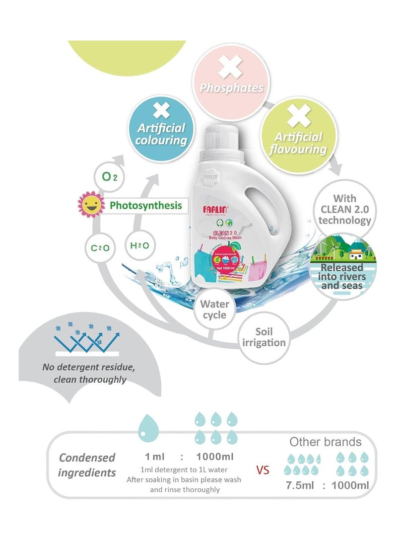 FARLIN Clean 2.0 Baby Clothes Wash With Natural Plants Eco-Friendly Cleansers - 1000ml - Image 3