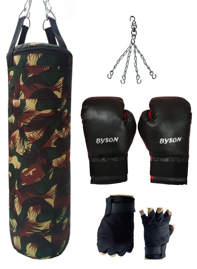 Byson Strong and Tough Camouflage Boxing Kit Set for Senior and Junior (36inch Punching Bag, 12OZ Boxing Gloves, Hand Wrap, Chain) Heavy Punching Bag - Image 1