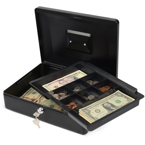 CARL, CUI82012, Bill Tray Steel Security Cash Box, Black 4"x9" - Image 1