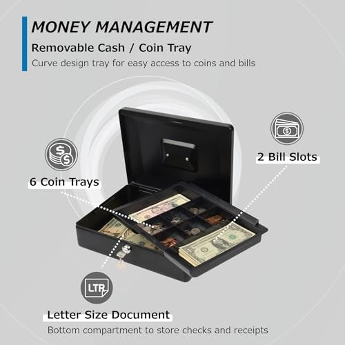 CARL, CUI82012, Bill Tray Steel Security Cash Box, Black 4"x9" - Image 3
