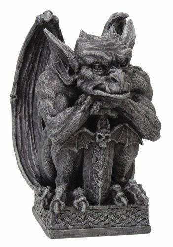 PTC Gargoyle with Shield Statue, Cold Cast Resin Figurine, Light Grey/Beige - Image 3