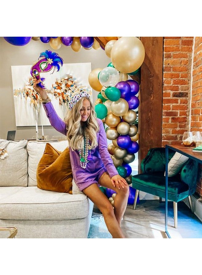 PHALIN Mardi Gras Headband For Women Mardi Gras Carnival Accessories Crown Fleur De Lis Mask Headband Jeweled Rhinestone Pearl Knotted Headband Fat Tuesday Parade Party Favors Gifts (Style B) - Image 3