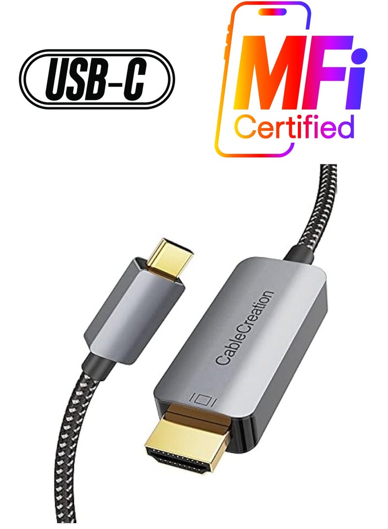CableCreation USB C to HDMI Cable for Home Office 4K 6FT, Braided USB Type C to HDMI Cable [Thunderbolt 3 Compatible], for MacBook/Pro/Air, iPad Pro 2020, Surface Book 2, Galaxy S20/S10, Aluminum - Image 1