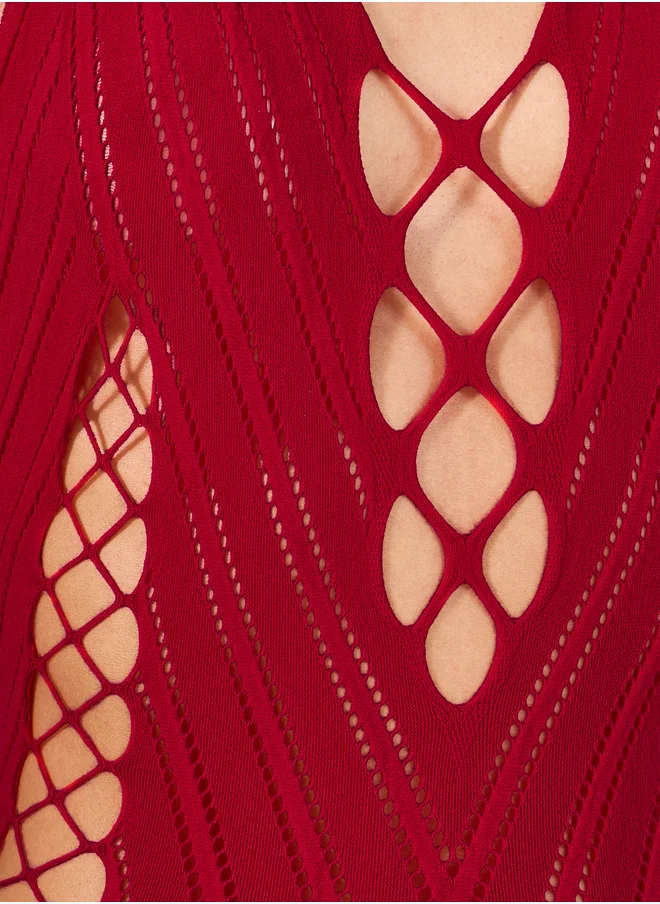 ستايلي Styli V Detail Cut Out Bodycon Slip Dress