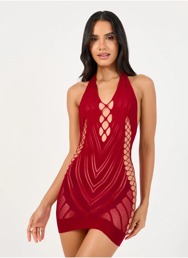 ستايلي Styli V Detail Cut Out Bodycon Slip Dress