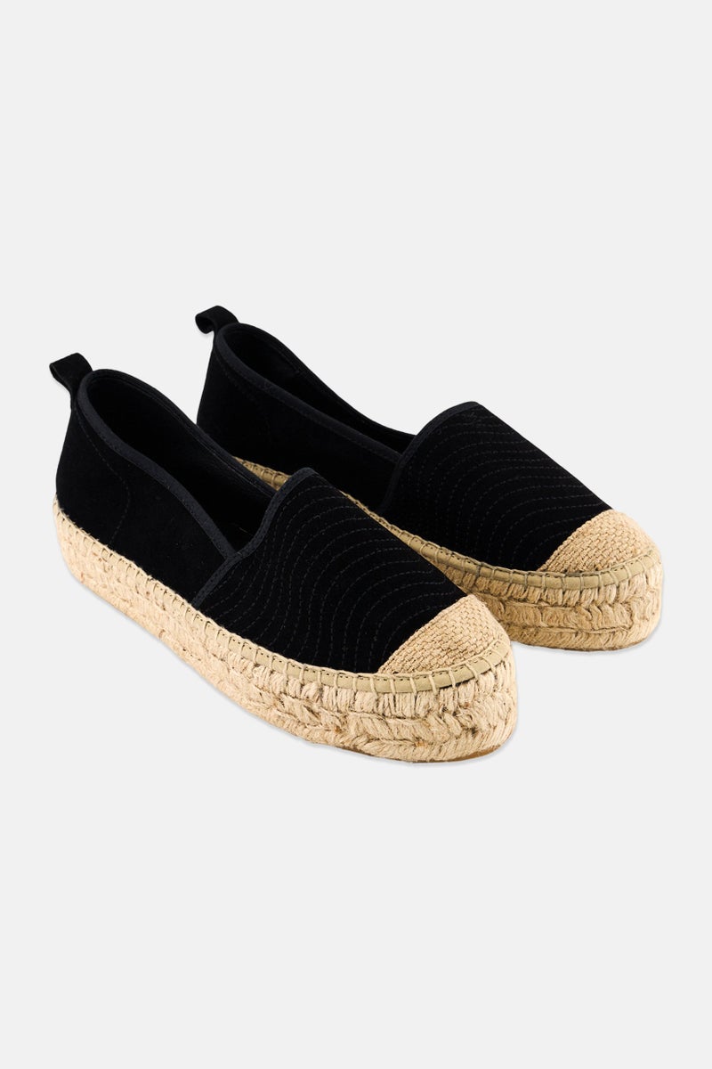 SALSA Women Espadrilles Suede Slip On Shoes, Black - Image 1