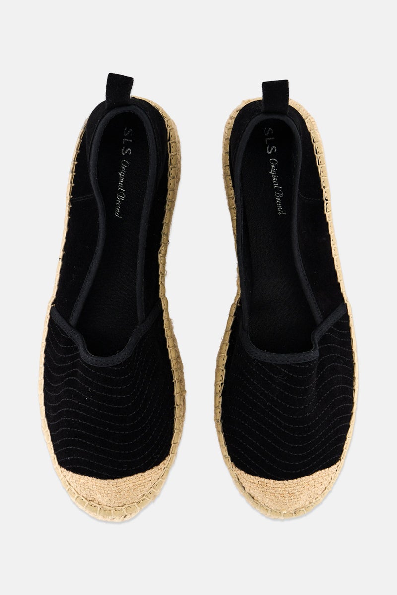 SALSA Women Espadrilles Suede Slip On Shoes, Black - Image 3