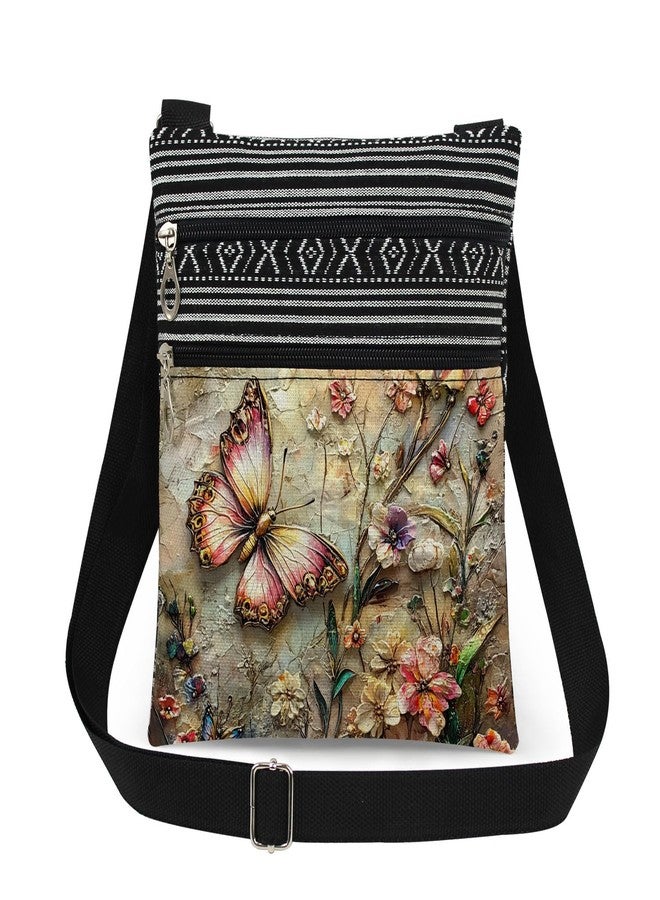 XiaoGalaee Pink Butterfly Floral Print Crossbody Bag Adult Messenger Bag Daily Use Purse Outdoor Travel Wallet Christmas Birthday Present for Butterfly Lover - Image 1