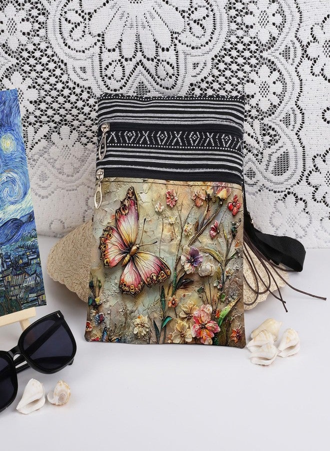 XiaoGalaee Pink Butterfly Floral Print Crossbody Bag Adult Messenger Bag Daily Use Purse Outdoor Travel Wallet Christmas Birthday Present for Butterfly Lover - Image 3