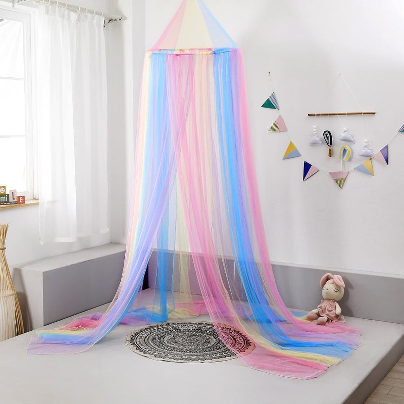 Nattey Rainbow Bed Canopy with Lights - Girls Room Bed Netting for Twin, Single, Full, Queen Size Beds - Reading Corners Room Décor - Image 2