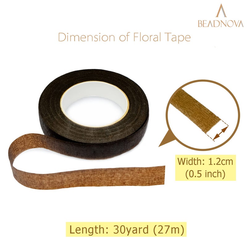 BEADNOVA Floral Tape 1/2inch Flower Tape Brown Floral Tape for Bouquets Floral Arranging Stem Wrap Craft (Brown, 30yards) - Image 2