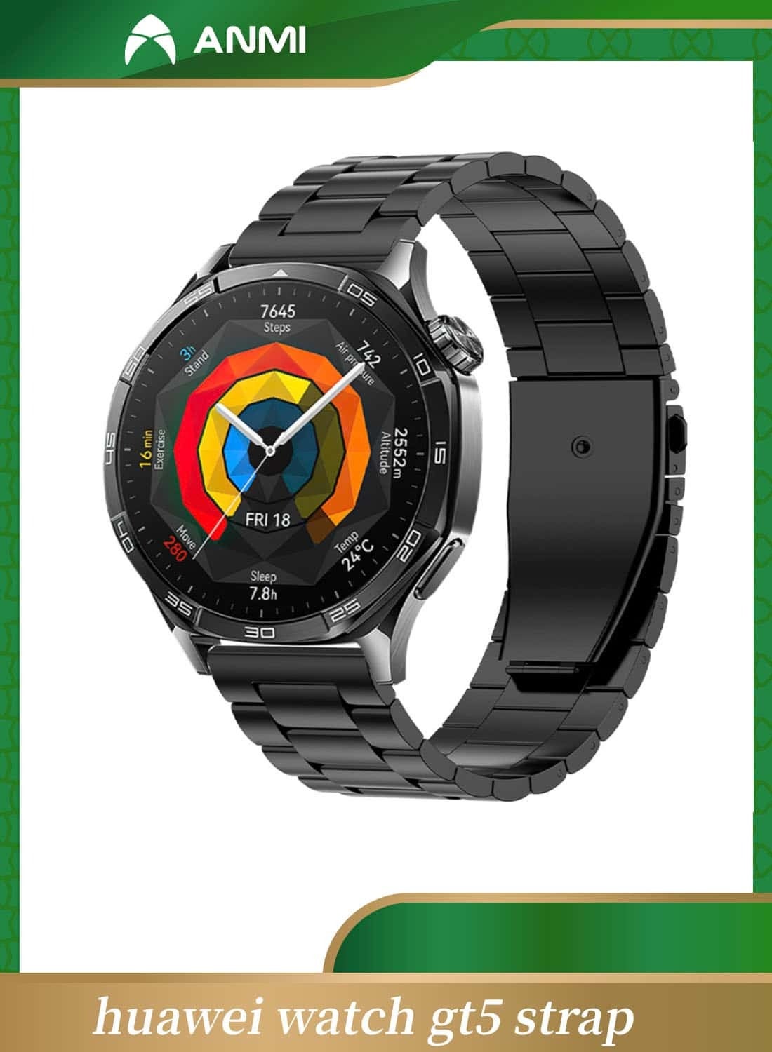 Anmi Stainless Steel Band Compatible with Huawei Watch GT5/GT5 Pro 46mm 2024, 22mm Stainless Steel Metal Strap for Huawei Watch GT4/GT4 Pro/Watch 4/4 Pro, Business Style for Men Women