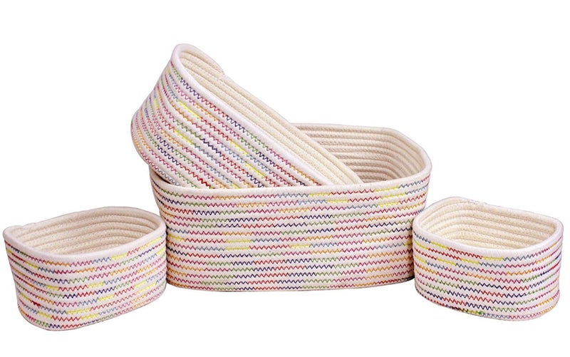 Orino Orino Cotton Rope Small Storage Baskets Soft Durable Laundry Baskets Nursery Hamper Organizer for Kids Toys Home Decor Blanket Basket Nursery Bins Set of 4 Small Colorful