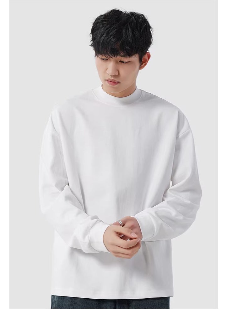MAC Jabags MJ loose casual white long sleeved sports shirt - round neck, 250GB heavy-duty 100% pure cotton fabric, loose fit, simple and unique, suitable for both men and women, suitable for daily leisure, street wear and home wear, campus college style fashionable and popular street top - Image 5