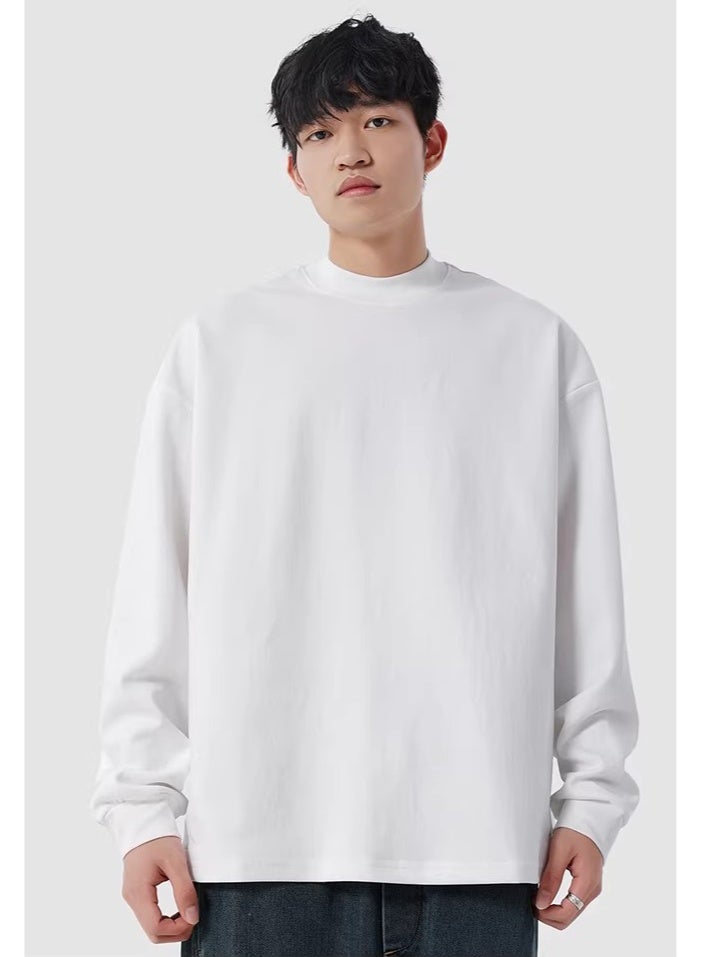 MAC Jabags MJ loose casual white long sleeved sports shirt - round neck, 250GB heavy-duty 100% pure cotton fabric, loose fit, simple and unique, suitable for both men and women, suitable for daily leisure, street wear and home wear, campus college style fashionable and popular street top - Image 3