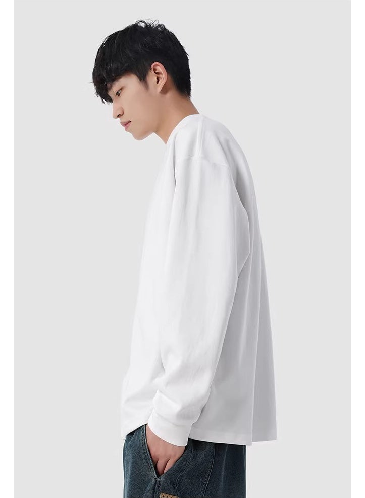 MAC Jabags MJ loose casual white long sleeved sports shirt - round neck, 250GB heavy-duty 100% pure cotton fabric, loose fit, simple and unique, suitable for both men and women, suitable for daily leisure, street wear and home wear, campus college style fashionable and popular street top - Image 4