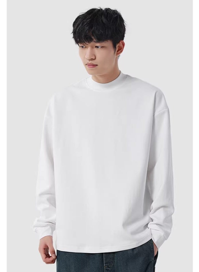 MAC Jabags MJ loose casual white long sleeved sports shirt - round neck, 250GB heavy-duty 100% pure cotton fabric, loose fit, simple and unique, suitable for both men and women, suitable for daily leisure, street wear and home wear, campus college style fashionable and popular street top - Image 1