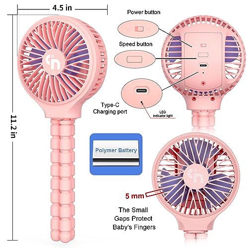 WiHoo Portable Stroller Fan, 11H Ultra-long Battery Life 3 Speed 360°Rotate, USB Rechargeable or Battery Operated Cooling Clip On Personal Fan for Baby Crib Travel Car Seat Pink - Image 3