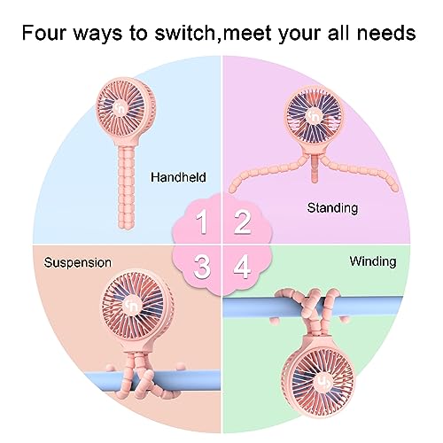 WiHoo Portable Stroller Fan, 11H Ultra-long Battery Life 3 Speed 360°Rotate, USB Rechargeable or Battery Operated Cooling Clip On Personal Fan for Baby Crib Travel Car Seat Pink - Image 2