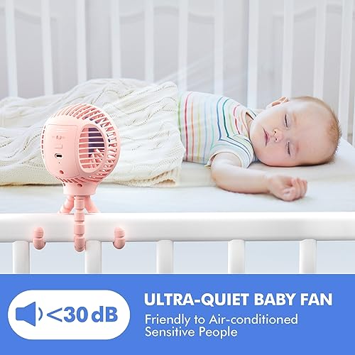WiHoo Portable Stroller Fan, 11H Ultra-long Battery Life 3 Speed 360°Rotate, USB Rechargeable or Battery Operated Cooling Clip On Personal Fan for Baby Crib Travel Car Seat Pink - Image 4