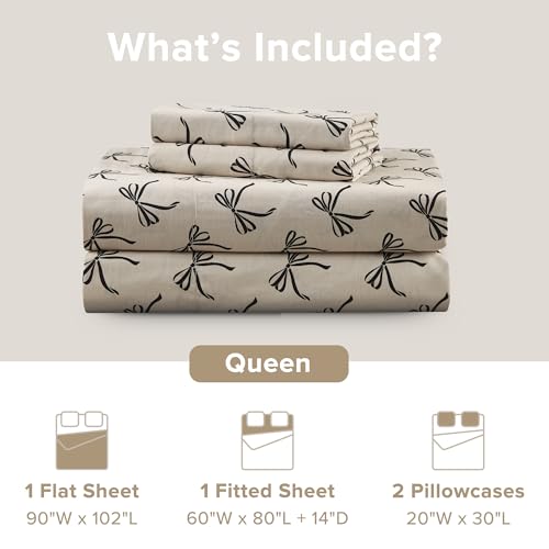 Comfort Spaces 100% Cotton Sheets Queen, Breathable, Naturally Cool Cotton Sheets, Cotton Bed Sheets with 14" Elastic Pocket Fits up to 16" Mattress, All Seasons Sheet Set, Bow Black/Taupe 4 Piece - Image 4