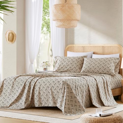 Comfort Spaces 100% Cotton Sheets Queen, Breathable, Naturally Cool Cotton Sheets, Cotton Bed Sheets with 14" Elastic Pocket Fits up to 16" Mattress, All Seasons Sheet Set, Bow Black/Taupe 4 Piece - Image 3