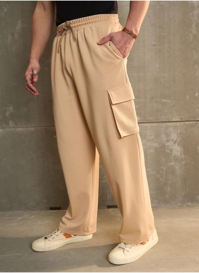 SASSAFRAS Sassafras Beige Solid Drawstring Waist Wide Leg Pants  - Image 3
