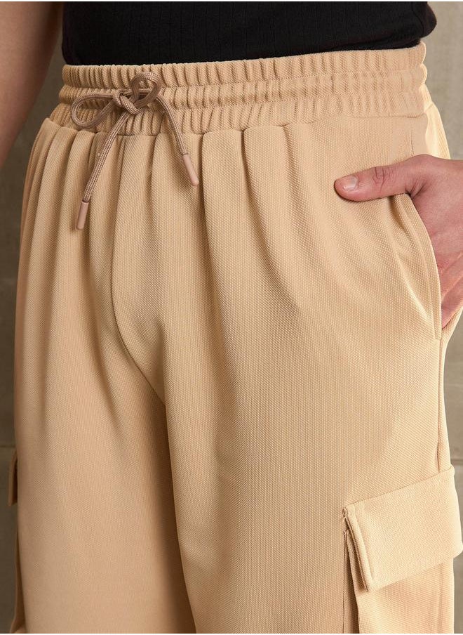 SASSAFRAS Sassafras Beige Solid Drawstring Waist Wide Leg Pants  - Image 4