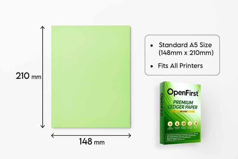 OPENFIRST ® Green Ledger Paper 80 GSM Classic Star Laid Finish,(14.5x21 Cm) A5 Size, Smooth & Wrinkle-Resistant, Double Side Printable For Office, Legal, Business & Professional Use, Pack of 100 Sheets - Image 5