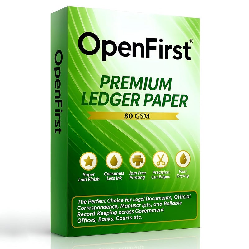OPENFIRST ® Green Ledger Paper 80 GSM Classic Star Laid Finish,(14.5x21 Cm) A5 Size, Smooth & Wrinkle-Resistant, Double Side Printable For Office, Legal, Business & Professional Use, Pack of 100 Sheets - Image 1