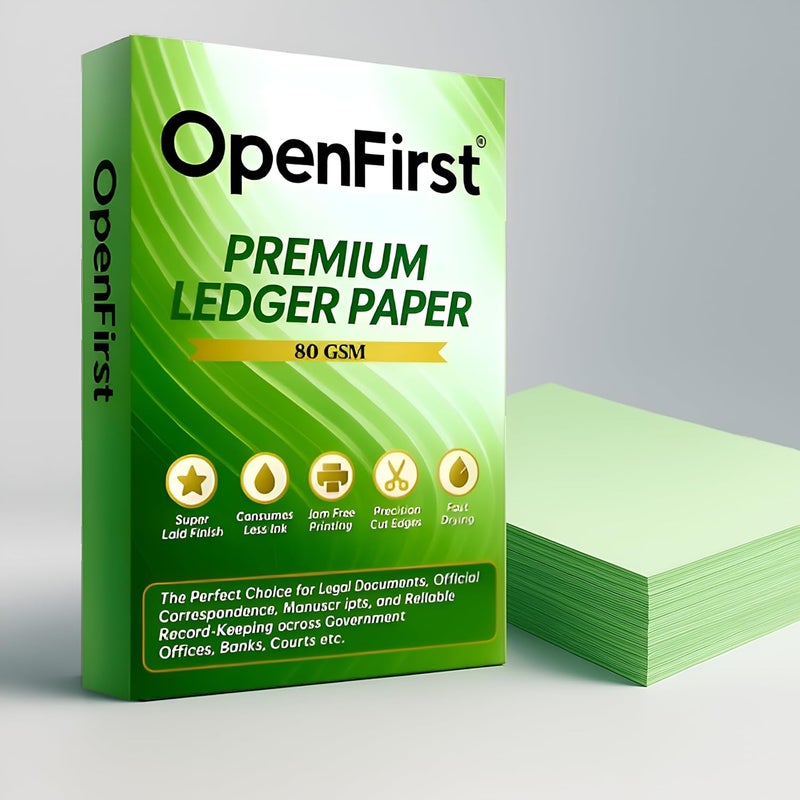 OPENFIRST ® Green Ledger Paper 80 GSM Classic Star Laid Finish,(14.5x21 Cm) A5 Size, Smooth & Wrinkle-Resistant, Double Side Printable For Office, Legal, Business & Professional Use, Pack of 100 Sheets - Image 3