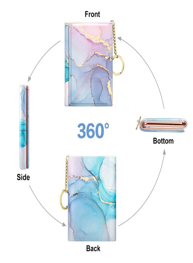 Rouidr Womens Wallet, Small Slim RFID Card Wallets for Women, Cute Front Pocket Leather Card Organizer with 7 Slots & ID Window, Colorful Ink Marble - Image 5