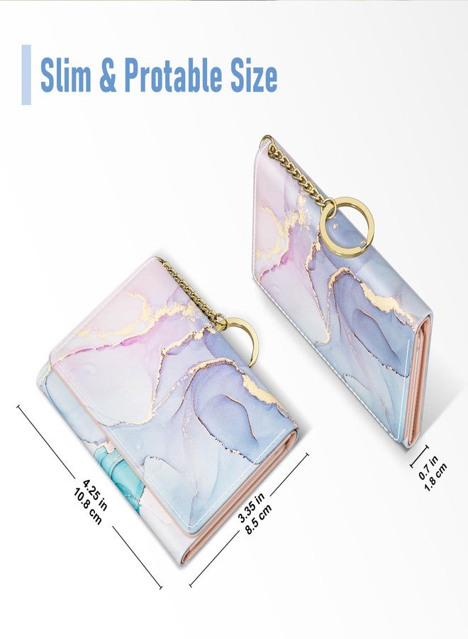 Rouidr Womens Wallet, Small Slim RFID Card Wallets for Women, Cute Front Pocket Leather Card Organizer with 7 Slots & ID Window, Colorful Ink Marble - Image 2