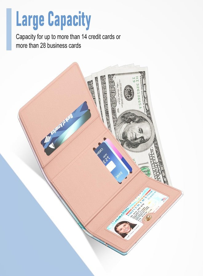 Rouidr Womens Wallet, Small Slim RFID Card Wallets for Women, Cute Front Pocket Leather Card Organizer with 7 Slots & ID Window, Colorful Ink Marble - Image 3